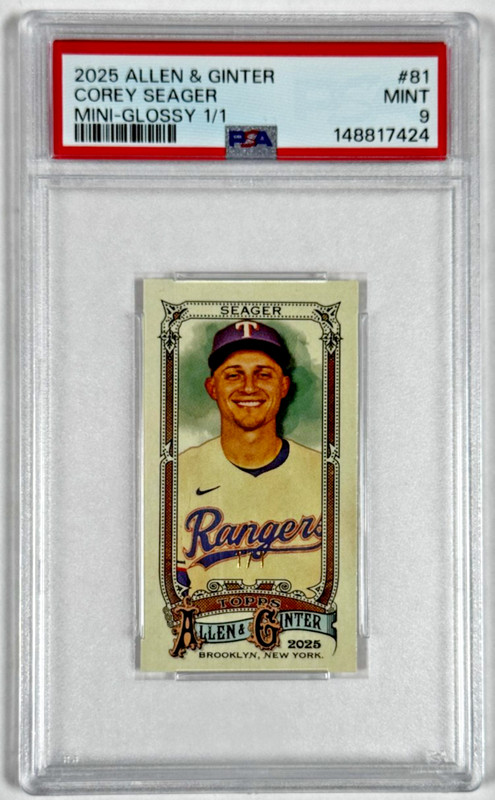Corey Seager Mini-Glossy 1/1 2025 Allen & Ginter #81 Texas Rangers PSA 9