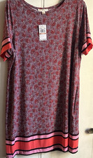 Michael Kors Floral Knit Shift Dress Red Short Sleeve Knee Length 2X