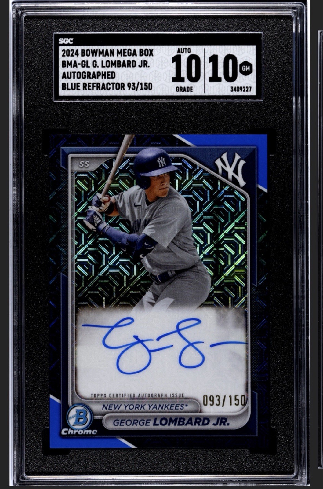 2024 George Lombard Jr. 2024 Bowman Chrome Mega Box Blue Refractor Auto /150 PSA