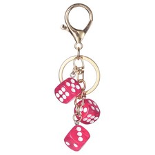 Lucky Dice Keychain Charm, Resin Dice Keyring with 3 Pendants, Rose Red