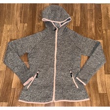 Columbia Youth Girls Hooded Fleece Jacket Pink Trim Size L Gray Zip Up