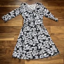 Garnet Hill Dress Womens XS Fit & Flare Black, And White Floral