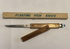 Vintage SHANARD ELEVATOR SD Floating Fish Knife Wood Sheath Japan, Warco