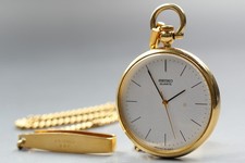 Vintage 1984 Exc 5 SEIKO 7431-0020 Gold Open Face Pocket Watch Quartz JAPAN