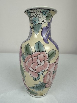 Vintage Style Hand Painted Floral Porcelain Vase 8  Asian Decor