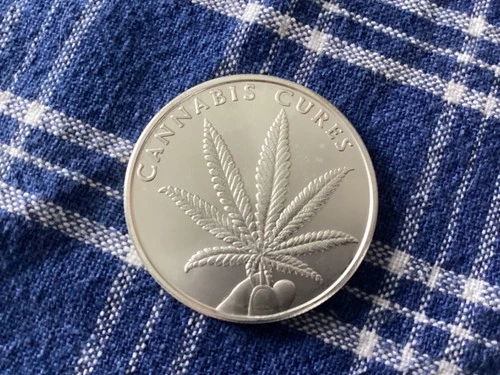 1 OZ .999 PURE SILVER SHIELD 2016 PROOF CANNABIS CURES  ROUND COIN
