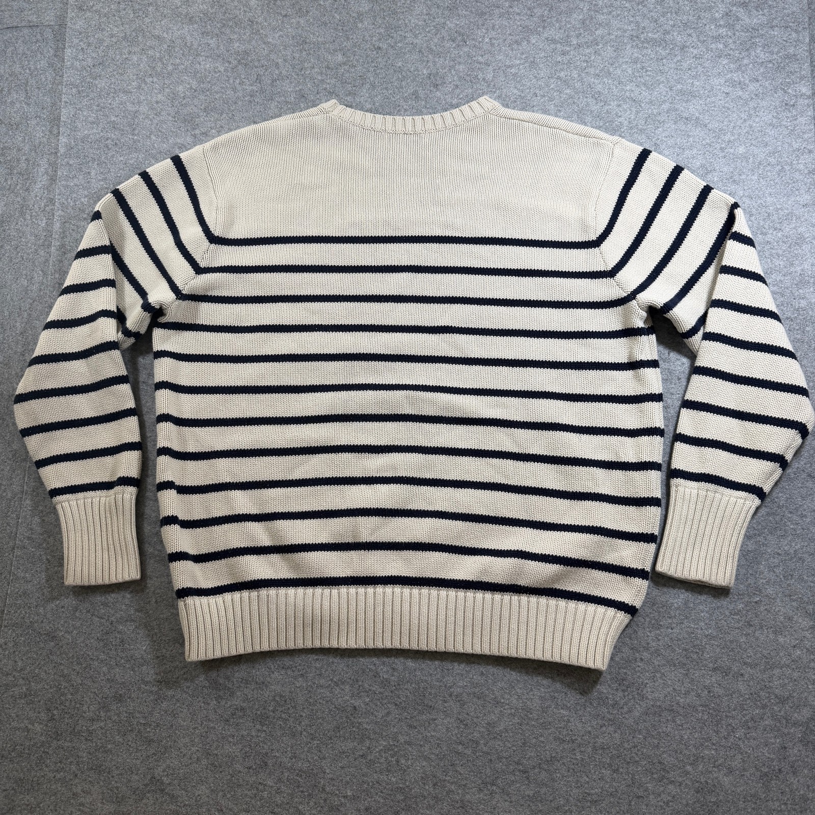 Brandy Melville Sweater Womens Cream Navy Striped Cotton Crew Neck Relaxed Fit thumbnail 2
