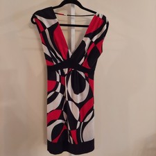 Vtg Forever 21 Double V-Neck Dress Large Retro Geometric Mod Y2K