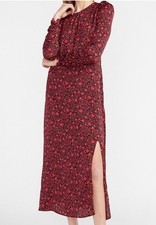 Express Maxi Dress Sz L Black Floral Rose V-neck Slit Whimsigoth Dark Romantic