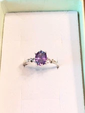 Oval Amethyst Sterling Silver Solitaire RingRing Size 6.75