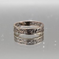 Sterling Silver Filigree Ring Floral Design Band Stacking Ring