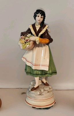 Vtg Ethan Allen Ceramic Figurine Italian Lady With Flower Basket 13.5 Inch