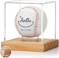Jupdec Baseball Display Case, Clear Cube Baseball Holder with Wooden Base, Autog