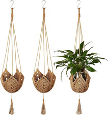3 Pack Jute Crochet Long Plant Hanger for 3 Inch to 12 Inch Pots, Macrame Plant