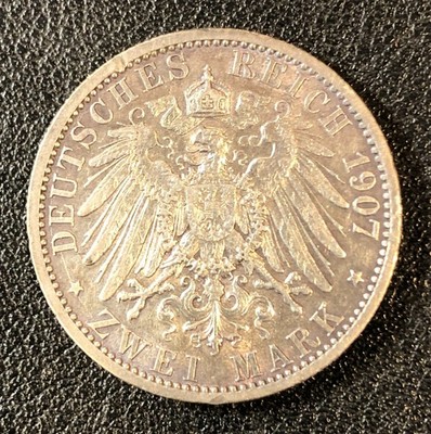 1907 A Prussia German Empire Germany 2 Two MARK Silver World Coin