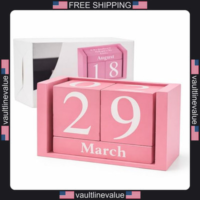 Notakia pink wooden desk blocks calendar perpetual office decor for women