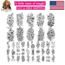 40 sheets Lasting Temporary Tattoos Large Chrysanthemum and Lotus Flowers Col...