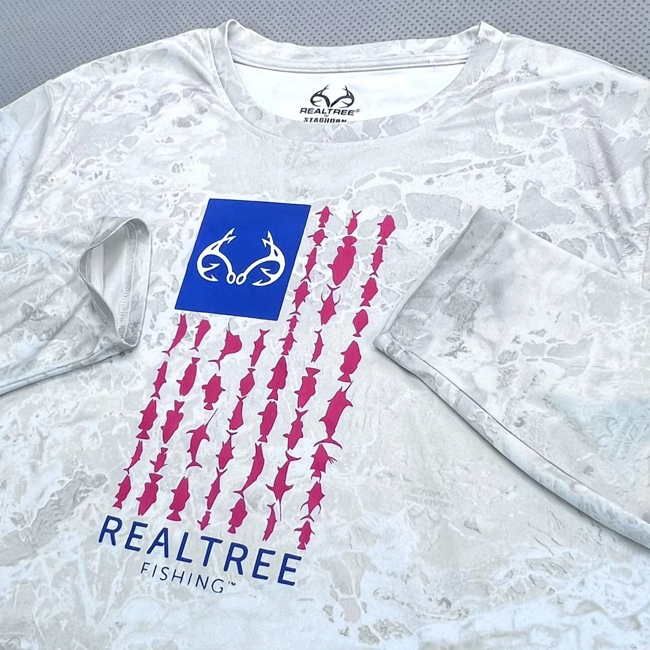 Realtree Fishing Shirt Mens XXL Wave Camo USA Fish Flag By Staghorn River