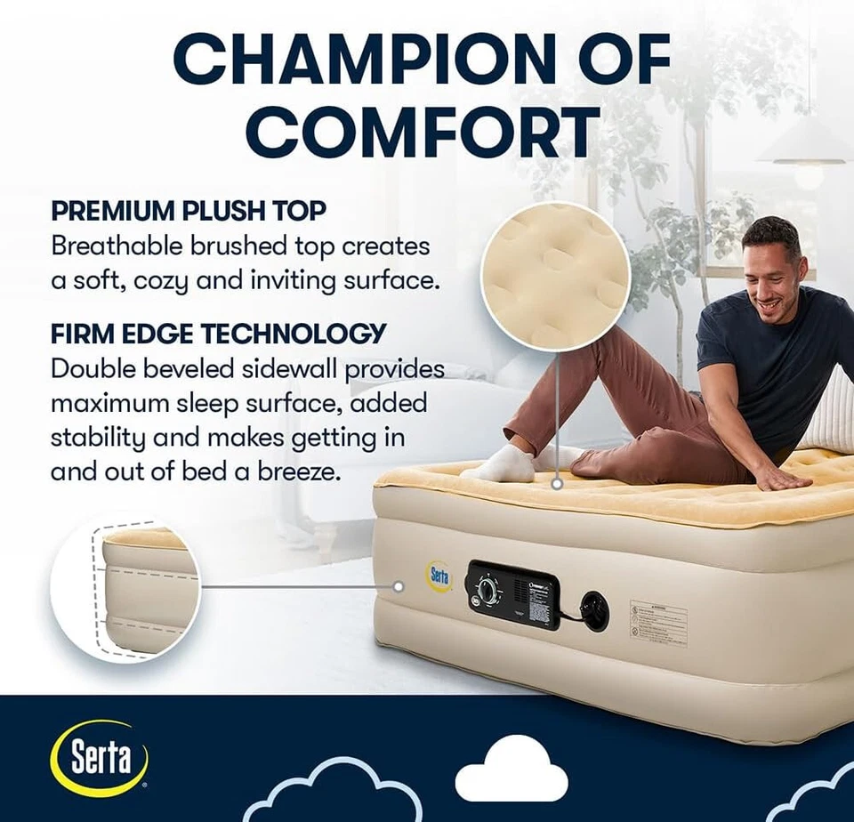 Colchón inflable Serta 15" elevado Queen con tecnología de bomba integrada Foto 3 de 4