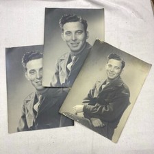 Original 1940s WWII Military Soldier Portrait Photos Lot 3 Large Black and White