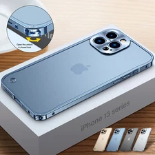 Phone Case Metal Frame Matte Clear Cover  For iPhone 13 Pro Max 11 Pro 14 Pro