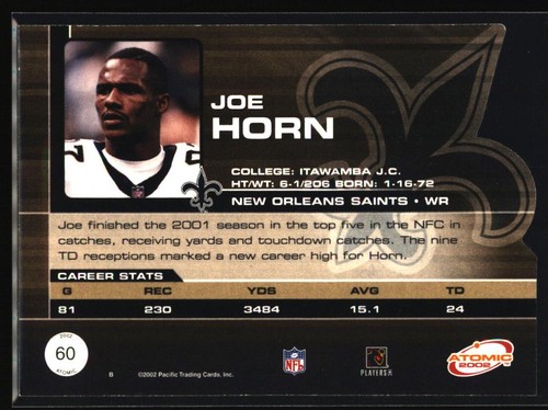 2002 Pacific Atomic #60 Joe Horn New Orleans Saints - Picture 2 of 2