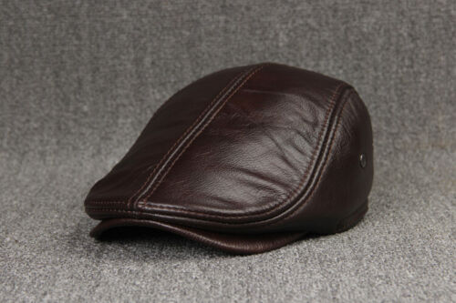 Hombres Newsboy Sombreros Cuero Genuino Plano Taxista Boina Panadero Lujo Gorras de Béisbol - Imagen 14 de 15
