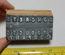 Vintage Letterpress Printing Block Concrete Products Company Advertising