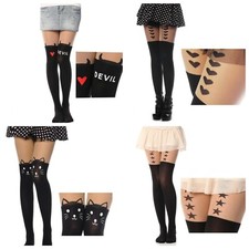 Fun Whimsical Hosiery Boot Look Pantyhose, With Stars, Hearts, Devil Or Cat