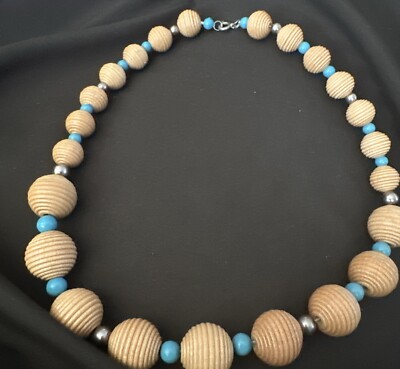 Wood Necklace Inlaid Philippine Palmwood Chinese Turquoise Bead Chain Wood