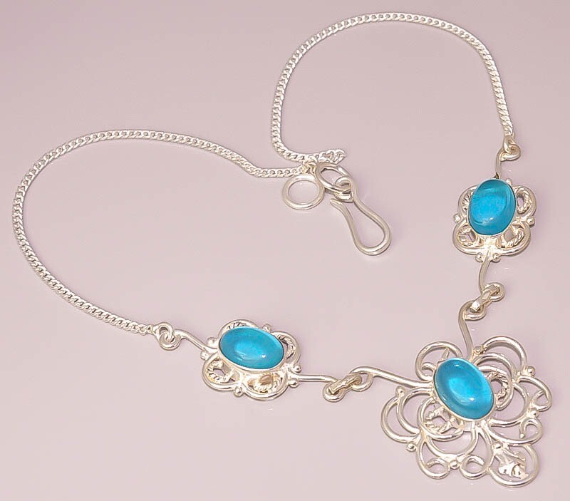 Blue Topaz Cab Handmade Jewelry 925 STERLING SILVER PLATED NECKLACE