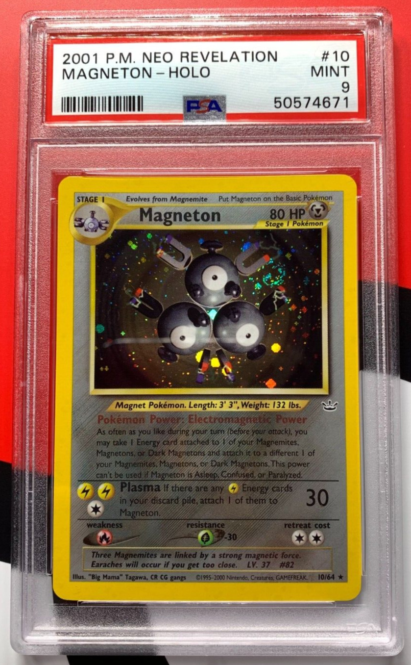 MAGNETON 10/64 Neo Revelation Holo 2001 Pokemon Card PSA 9 MINT *1 SWIRL*