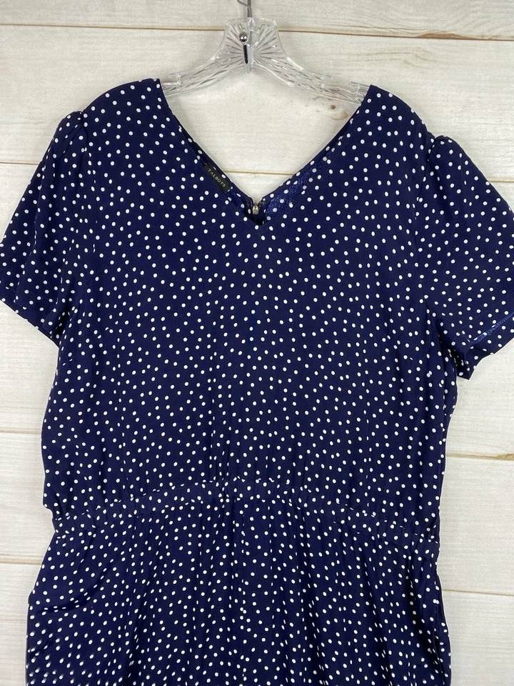 Mono Talbots Mujer 18 Azul Blanco Lunares Rayón Cuello en V Bolsillos Ligeros Foto 2 de 4