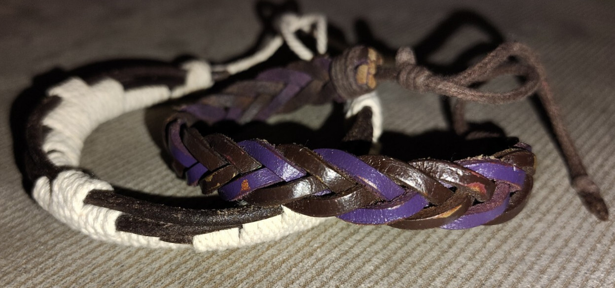 2 VINTAGE LEATHER STRING ADJUSTABLE BANGLE BRACEL… - image 1