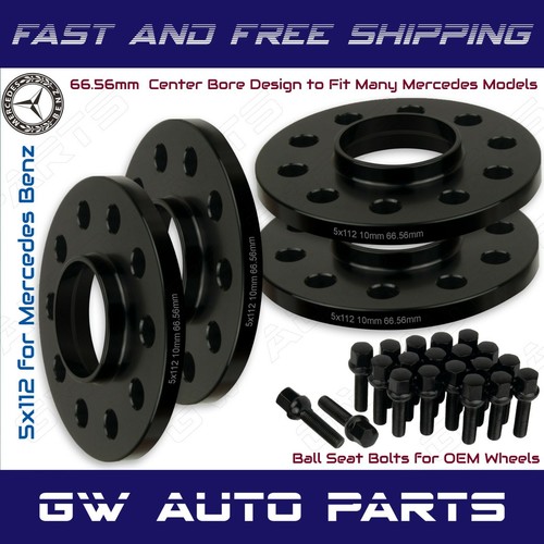 4 PCs 10mm Mercedes Benz 5x112 Hub Centric Wheel Spacers Kit W/Ball Seat Bolts - Bild 1 von 2