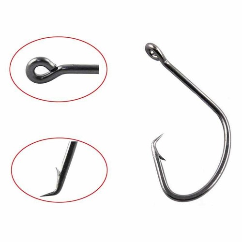 100 pz gancio da pesca offset cerchio nero ad alto carbonio barba polpo gancio da pesca - Foto 6 di 18