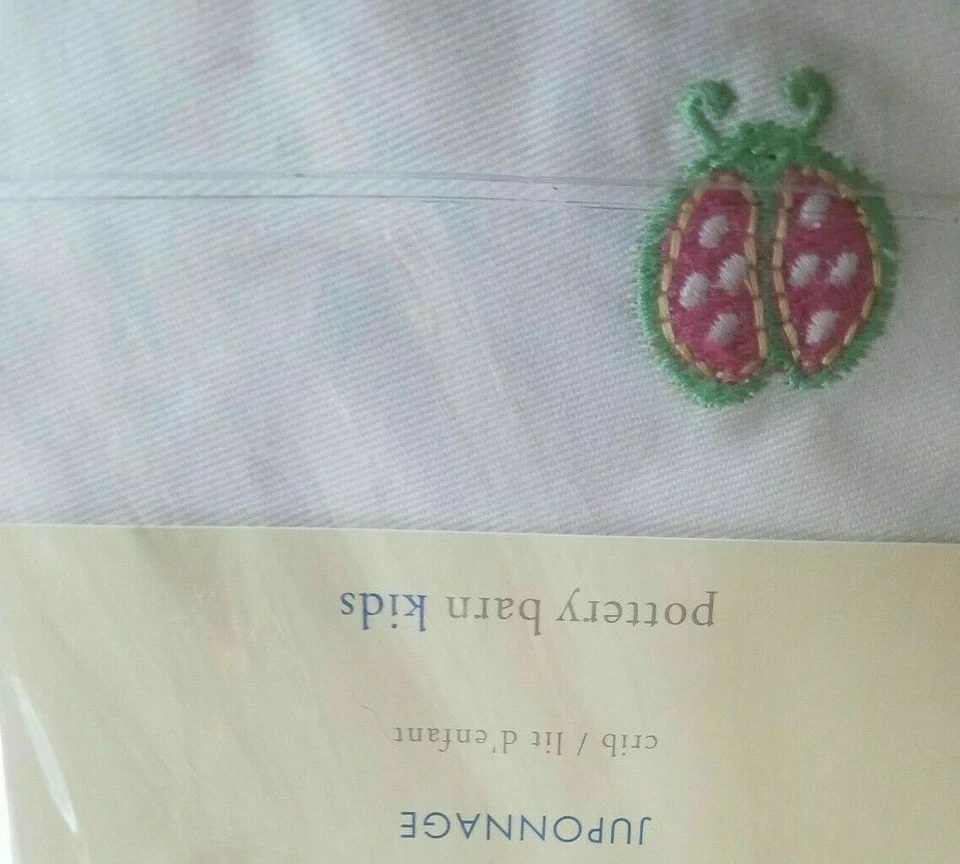 New Pottery Barn Kids LADYBUGS Crib SKIRT Embroidery girl bedskirt Adorable! - Image 2 of 4