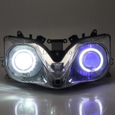Fully Assembled Headlight White Angel Blue Devil Eyes Fits For