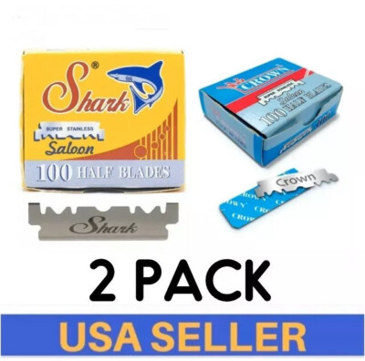 Shark Crown Straight Edge Half Razor Blades 200CT Shaving Barber Salon ...