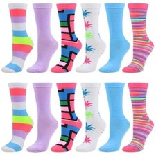 6 Pairs Womens Colorful Crew Socks Patterned Novelty Fun Socks for Girls Cotton