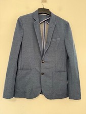 Giacca sportiva blazer uomo Zara taglia 38 blu misto cotone toppe gomiti casual