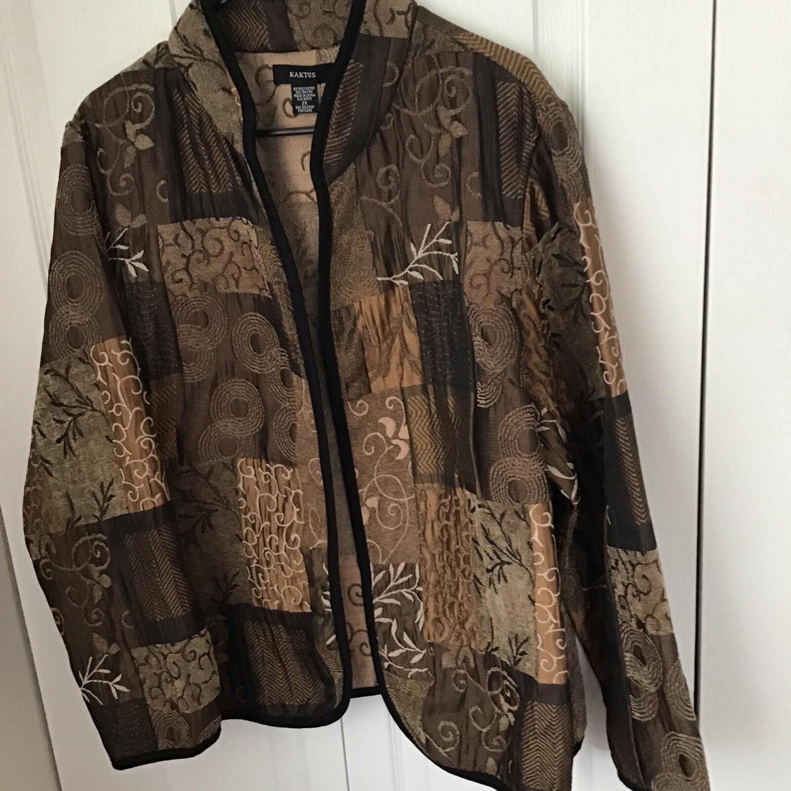 Kaktus Poly Blend  Brown Patch Work Open  Jacket … - image 1