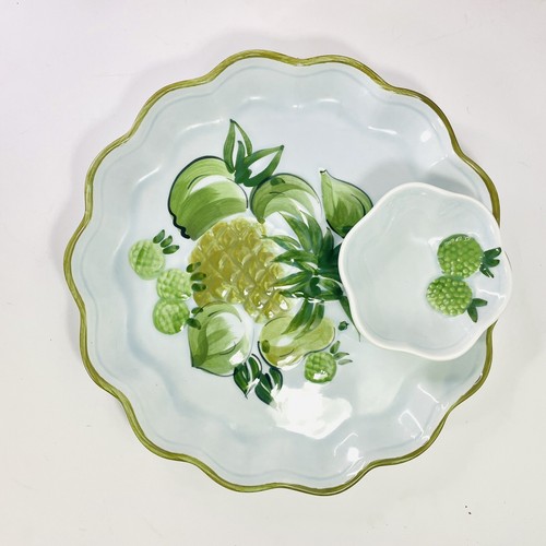 Los Angeles Potteries Serving Platter Attached Dip Bowl Green Fruit Vintage '67 - Picture 11 of 11
