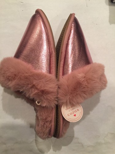 NWT Anthropologie Rose Metallic PINK Slippers Women's LARGE | eBay