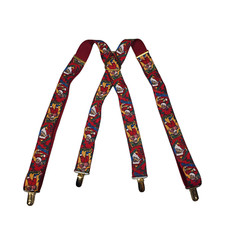 VTG Pelican Christmas Clip Suspenders Braces USA Red Santa Clause X-Back