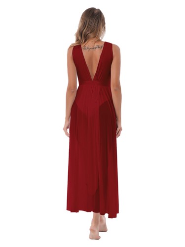 Women Lyrical Modern Contemporary Dance Criss Cross Flowy Mesh Split Long Dress - Picture 26 of 51