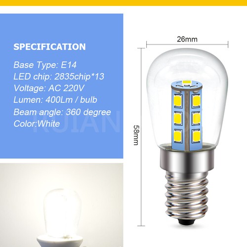 Ruiandsion E14 LED Refrigerator Light Bulb Sewing Machine Light 220V 2Colours - Picture 2 of 8