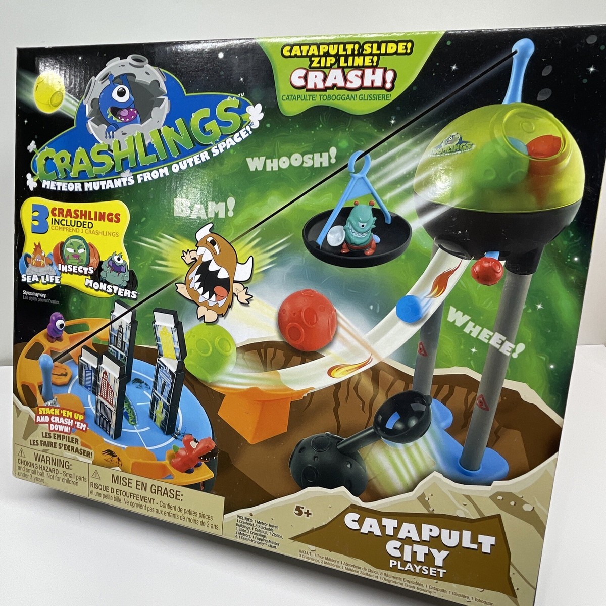 Crashlings CATAPULT CITY PLAYSET w/ Zip Line Meteor Mutants From