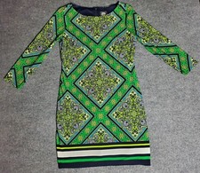 Vince Camuto Dress sz 6 Geometric Multi Blue Green Black & White Sheath Slip A6