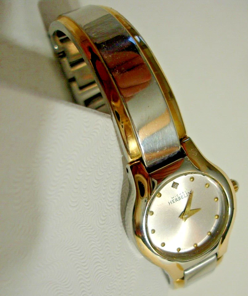 Michel Herbelin Ladies Watch French  Diamond Two Tone Gold Silver M Bracelet - Image 4 of 4